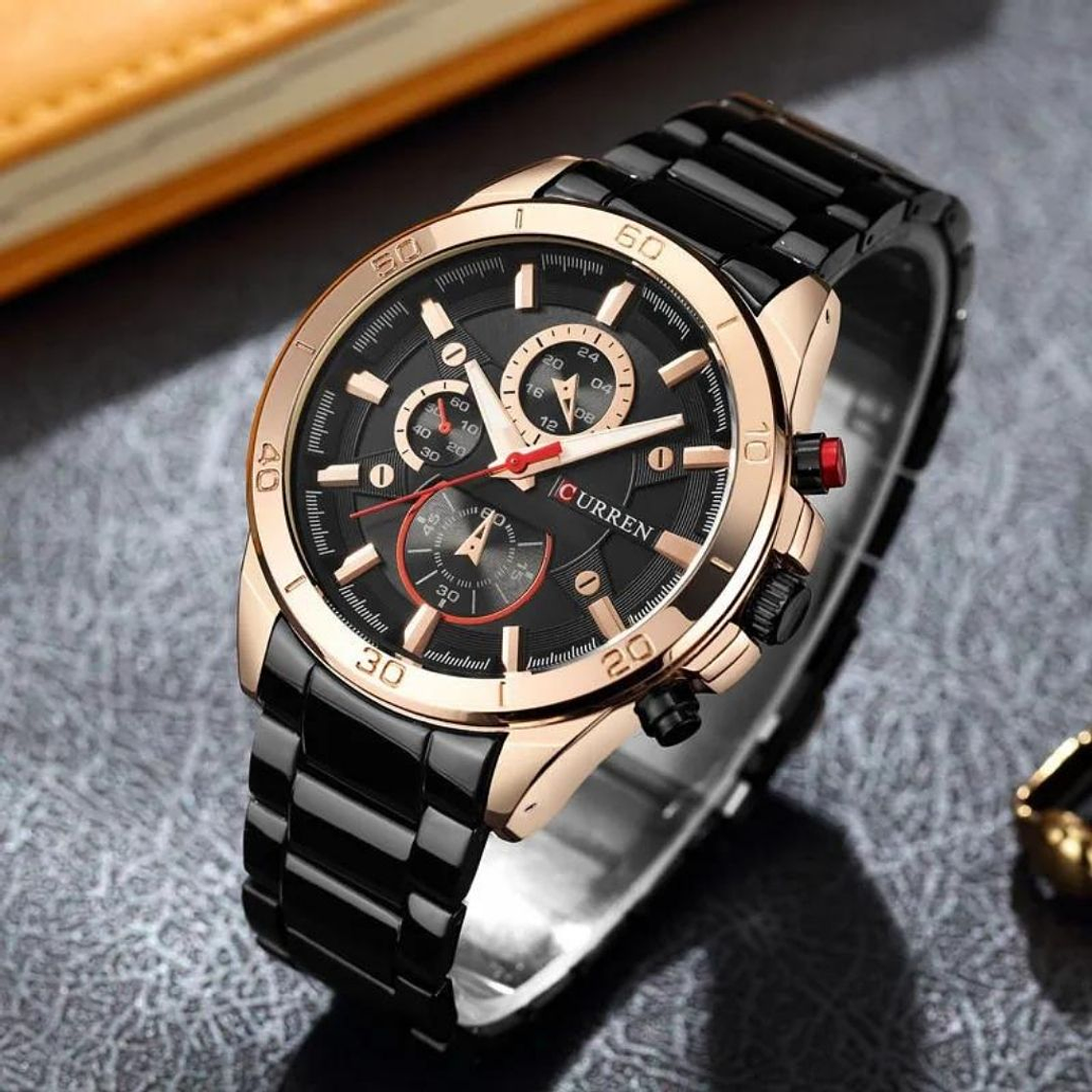 Reloj Análogo Curren Original KREb562001para Hombre Acero Color Negro-Oro Rosa 5