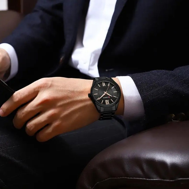 Reloj Análogo Curren Original KREd630101 para Hombre Acero Color Negro 4