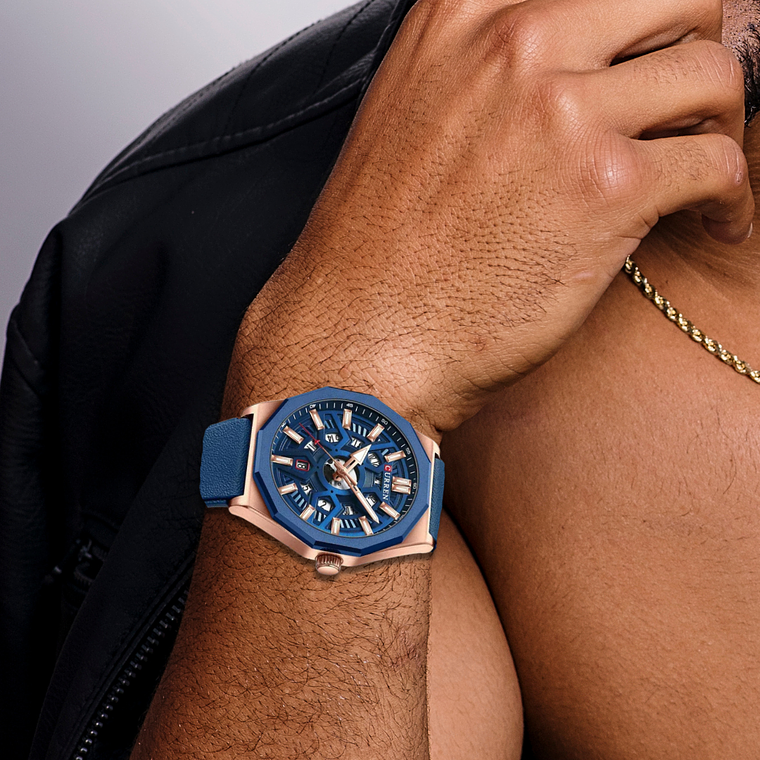 Reloj Análogo Curren Original Deportivo KREd8504 para Hombre Acero Azul y Dorado 3