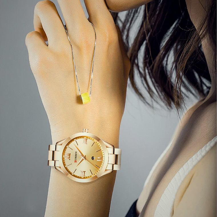 Reloj Análogo Curren Original KREb6318 para Hombre Acero Color Dorado 4