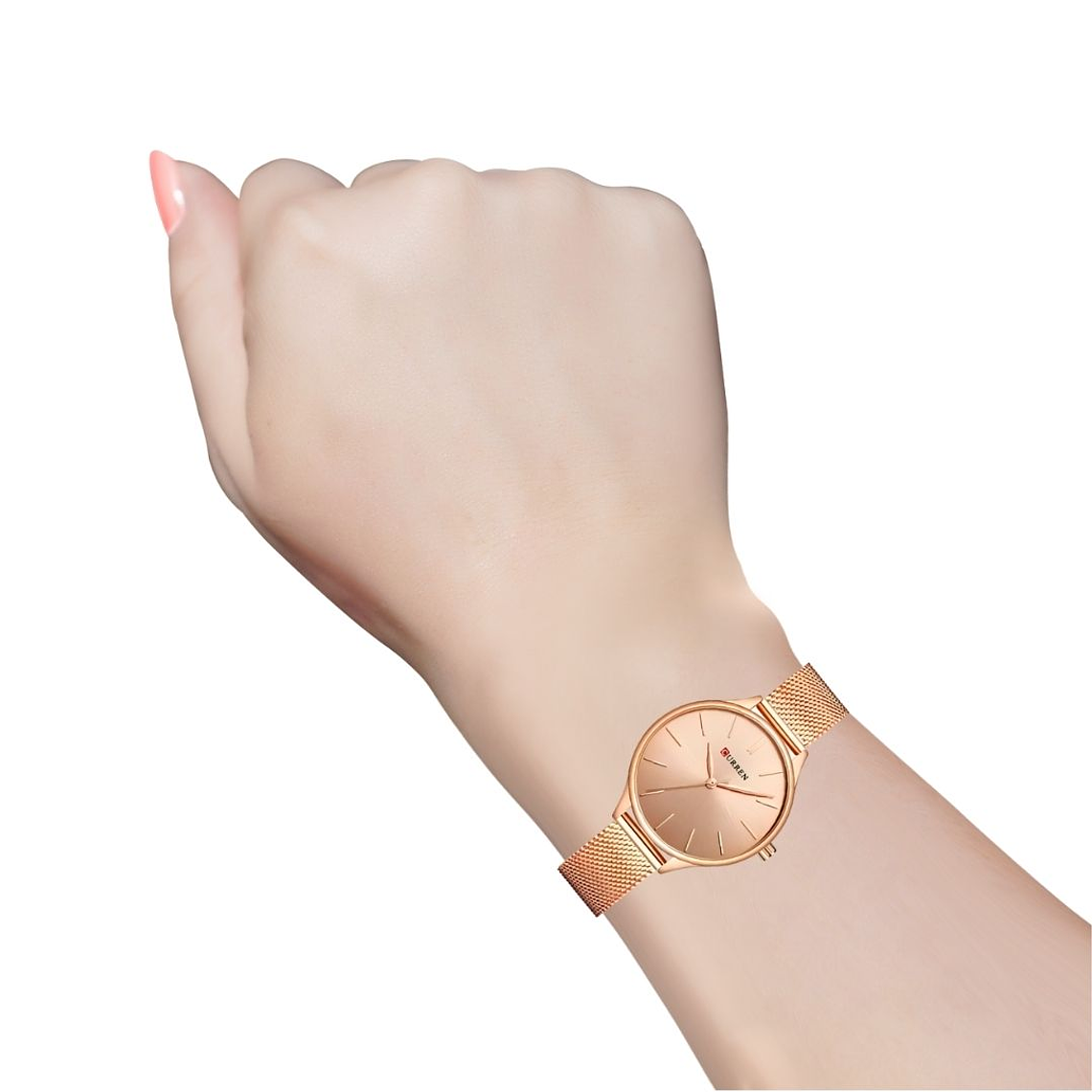 Reloj Análogo Curren Original KREb7320 para Mujer Acero Color Oro Rosa 4