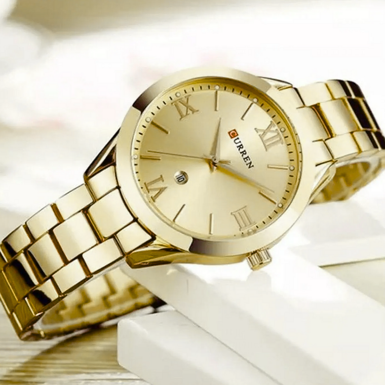 Reloj Análogo Curren Original KREb6318 para Hombre Acero Color Dorado 5