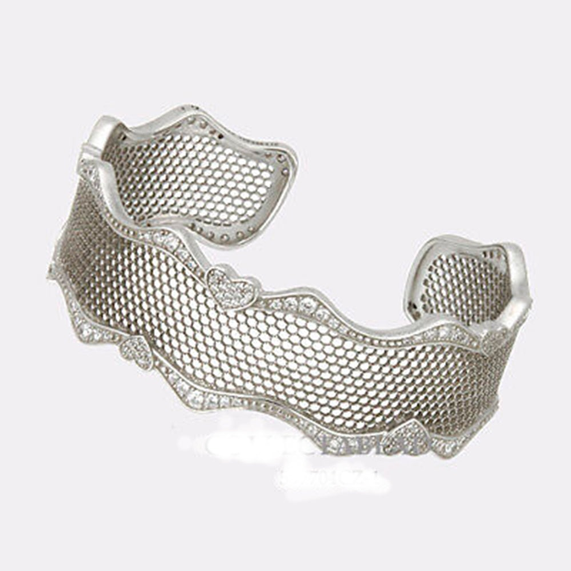 Pulsera Brazalete Ancho Pandora de Encaje de Plata y Piedras Cubicas 597704CZ Plata 925 Talla 18cm 2