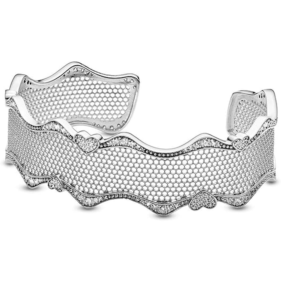 Pulsera Brazalete Ancho Pandora de Encaje de Plata y Piedras Cubicas 597704CZ Plata 925 Talla 18cm 3