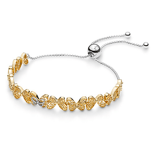 Pulsera Brazalete Pandora Deslizante Mariposas Bañadas en Oro 567957 Plata 925 Talla 18cm