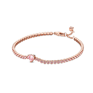 Pulsera Brazalete Pandora Tenis con Corazón Brillante 580041C01 en Oro Rosa 14K Plata 925 Talla 18cm