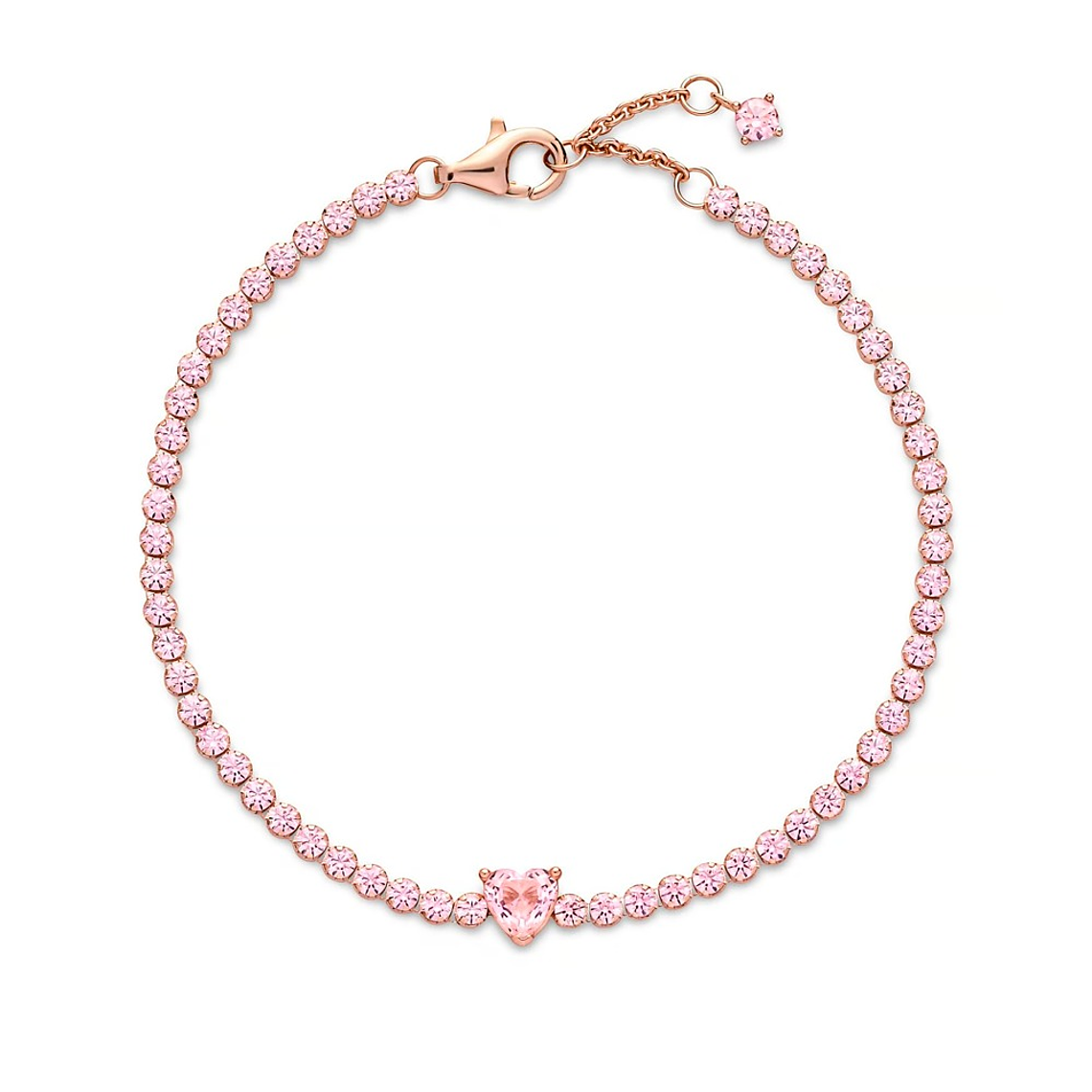 Pulsera Brazalete Pandora Tenis con Corazón Brillante 580041C01 en Oro Rosa 14K Plata 925 Talla 18cm 3