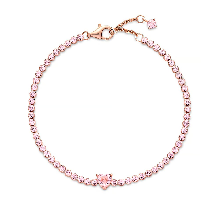 Pulsera Brazalete Pandora Tenis con Corazón Brillante 580041C01 en Oro Rosa 14K Plata 925 Talla 18cm 3