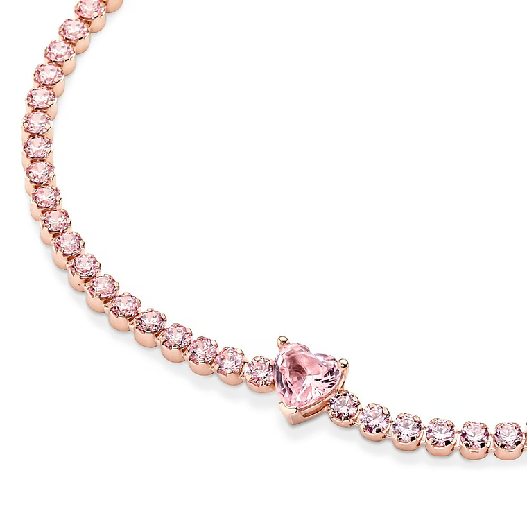 Pulsera Brazalete Pandora Tenis con Corazón Brillante 580041C01 en Oro Rosa 14K Plata 925 Talla 18cm 4
