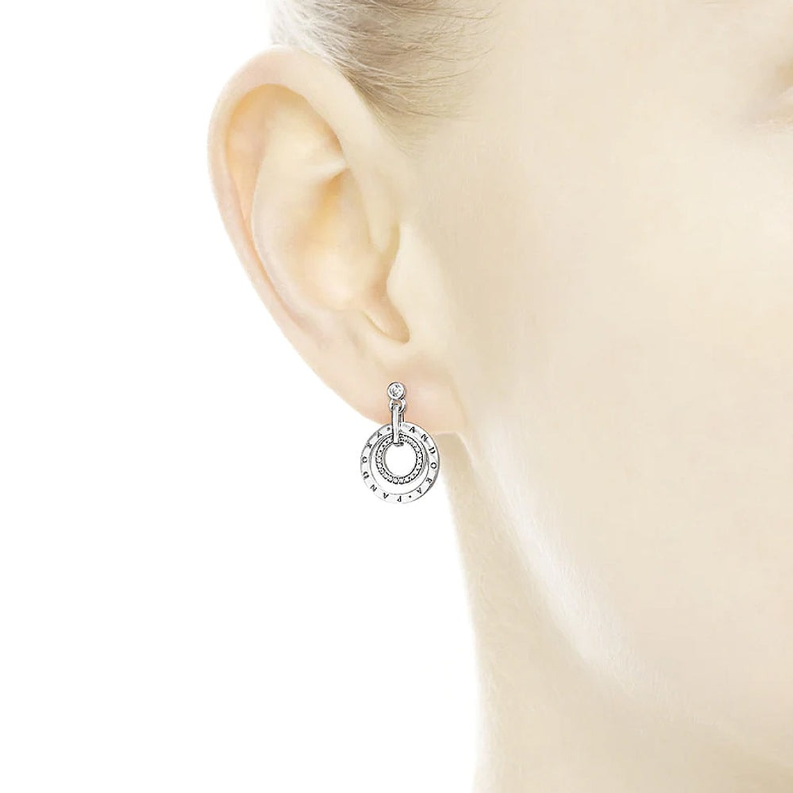Aretes Pendientes Pandora Logo y Circonica Transparente 296296CZ Plata 925 5
