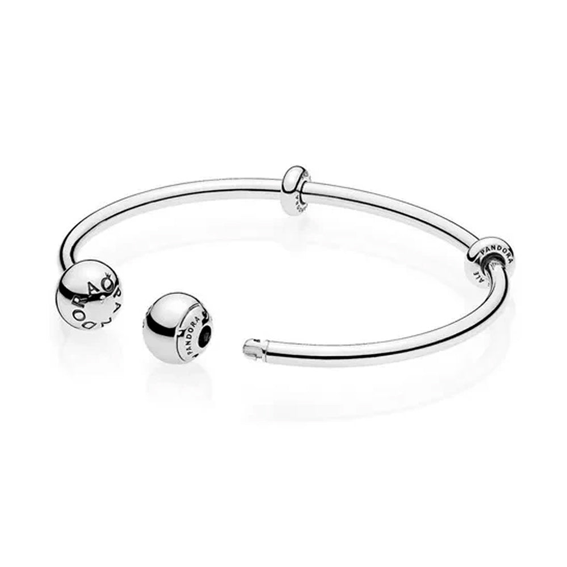 Pulsera Brazalete Pandora con Cierre Abierto de Esferas con Logo 596477 Plata 925 Talla 18cm 1