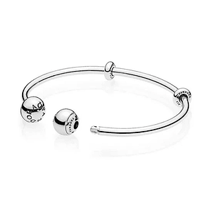 Pulsera Brazalete Pandora con Cierre Abierto de Esferas con Logo 596477 Plata 925 Talla 18cm
