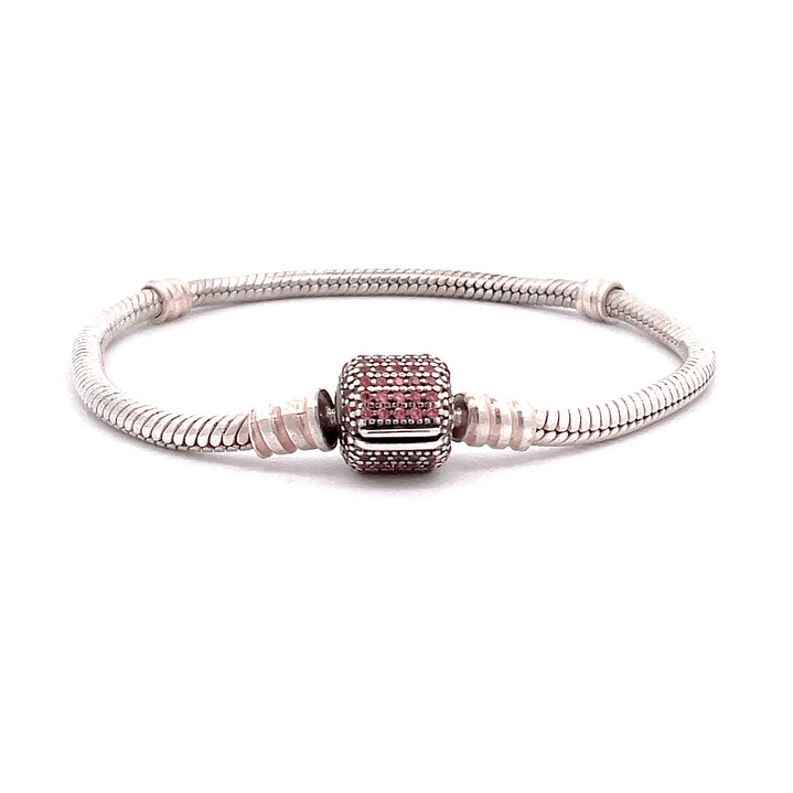 Pulsera Brazalete Pandora Cierre con Detalles en Circonitas Rosadas 590723CZS Plata 925 Talla 18cm 3