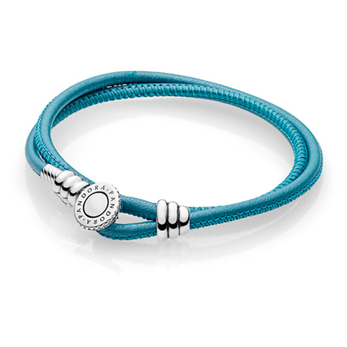Pulsera Brazalete Pandora en Cuero Turquesa y Cierre Ajustable 597194CTQ-D Plata 925 Talla 18cm 1