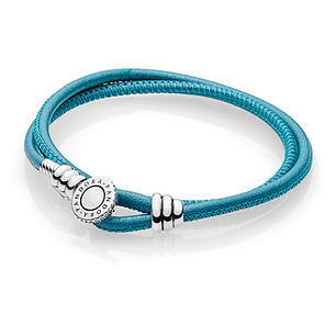 Pulsera Brazalete Pandora en Cuero Turquesa y Cierre Ajustable 597194CTQ-D Plata 925 Talla 18cm