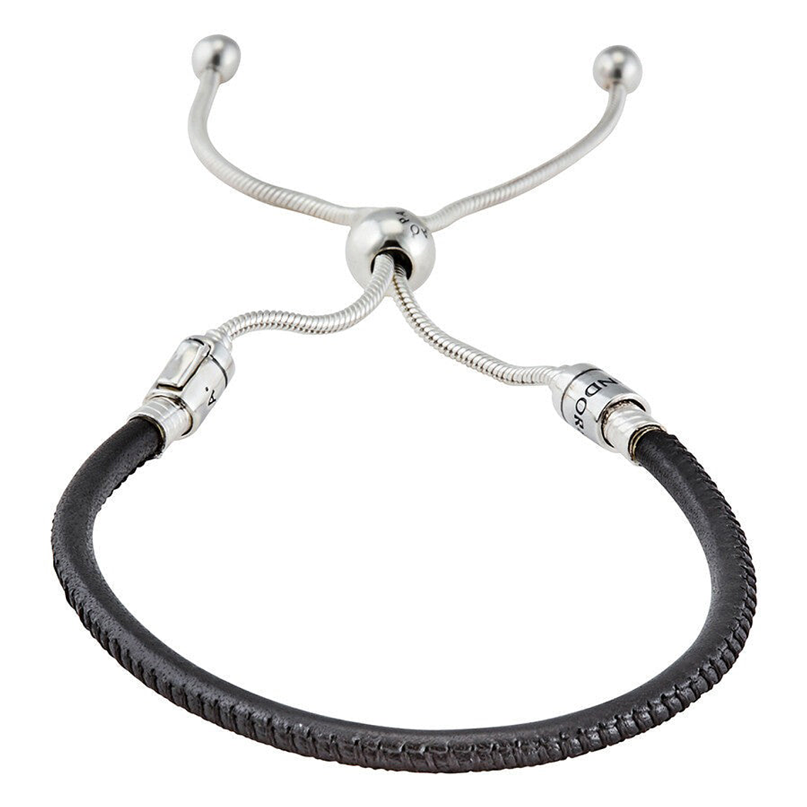 Pulsera Brazalete Pandora en Cuero Negro y Cierre Ajustable Plateado 597225CBK Plata 925 Talla 18cm 3