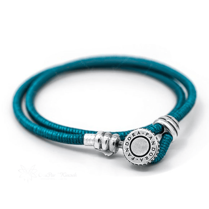 Pulsera Brazalete Pandora en Cuero Turquesa y Cierre Ajustable 597194CTQ-D Plata 925 Talla 18cm 2