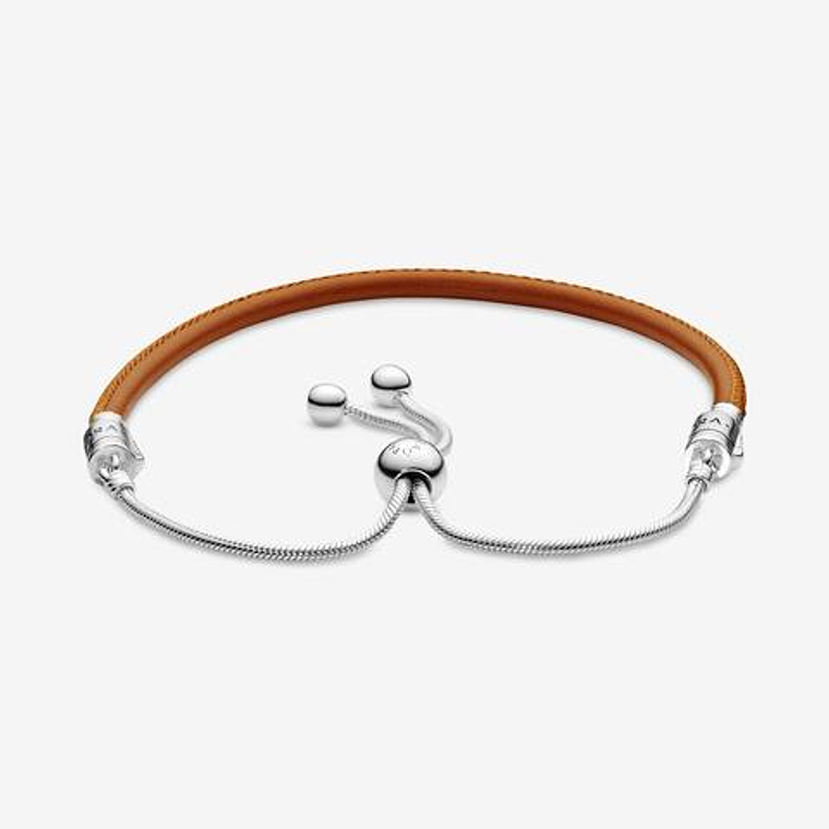 Pulsera Brazalete Pandora en Cuero Marron y Cierre Ajustable Plateado 597225CGT Plata 925 Talla 18cm 2
