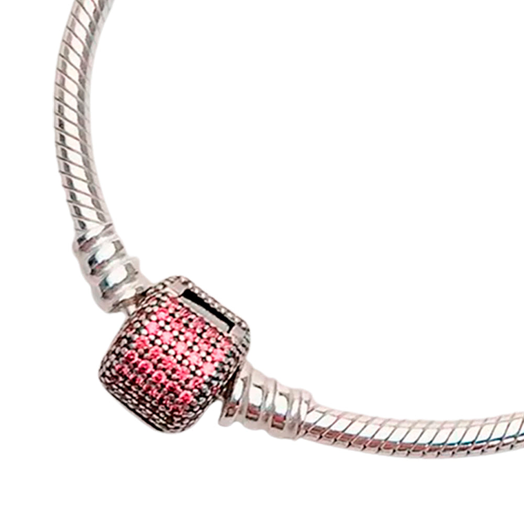 Pulsera Brazalete Pandora Cierre con Detalles en Circonitas Rosadas 590723CZS Plata 925 Talla 18cm 5
