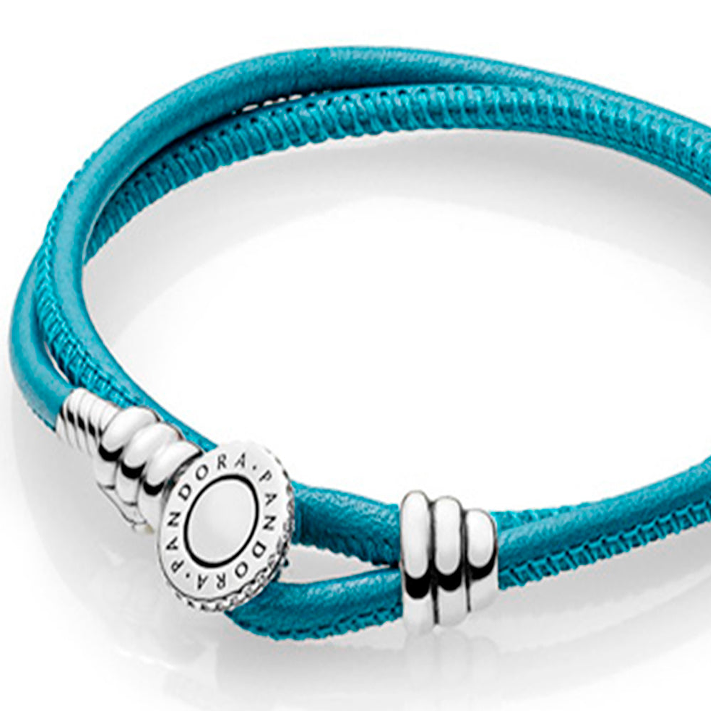 Pulsera Brazalete Pandora en Cuero Turquesa y Cierre Ajustable 597194CTQ-D Plata 925 Talla 18cm 3