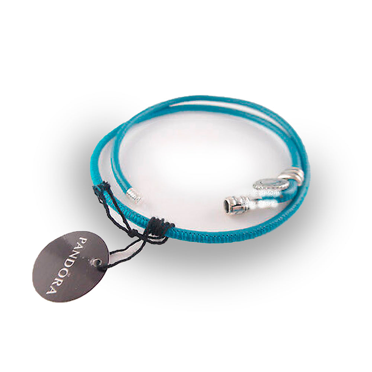 Pulsera Brazalete Pandora en Cuero Turquesa y Cierre Ajustable 597194CTQ-D Plata 925 Talla 18cm 4