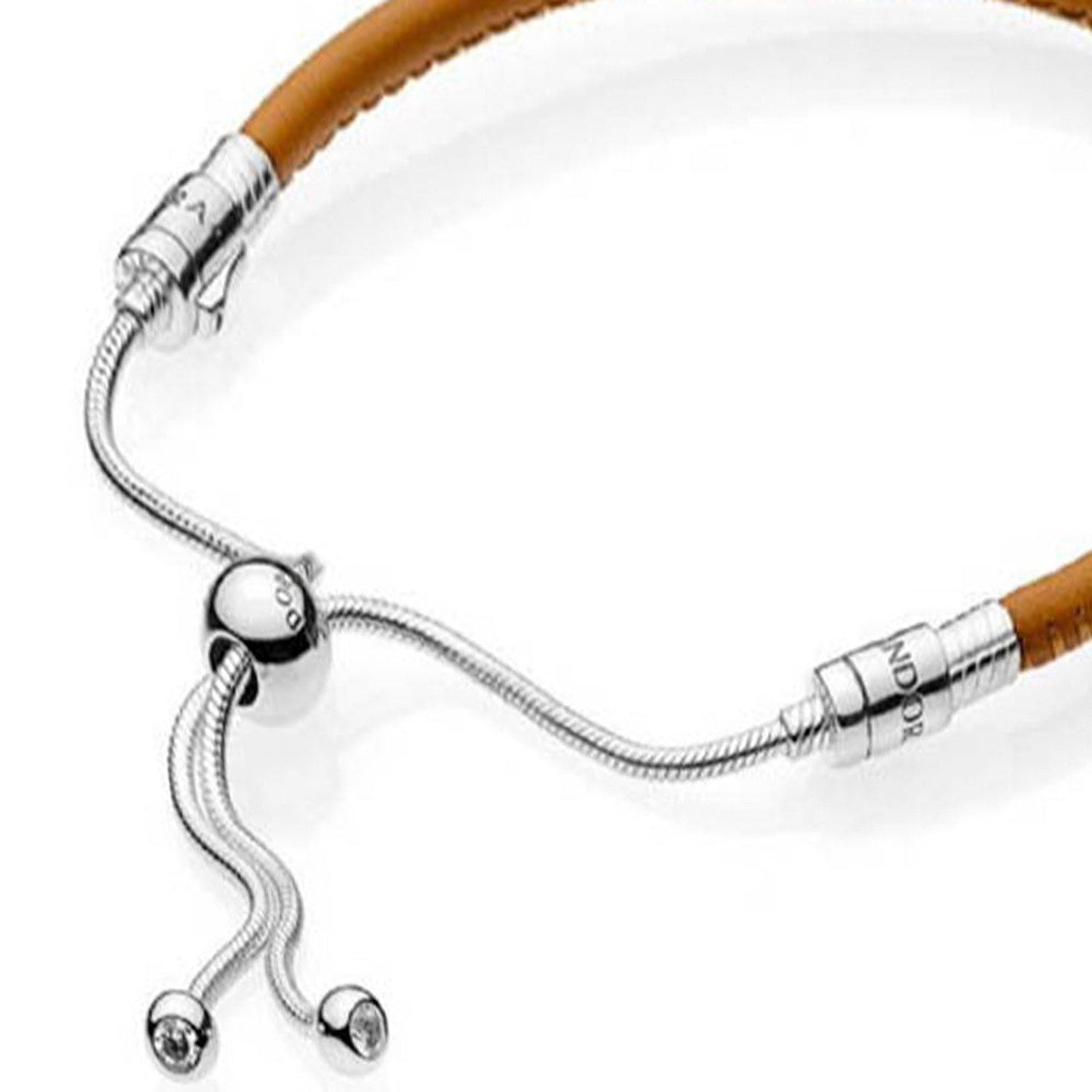 Pulsera Brazalete Pandora en Cuero Marron y Cierre Ajustable Plateado 597225CGT Plata 925 Talla 18cm 4