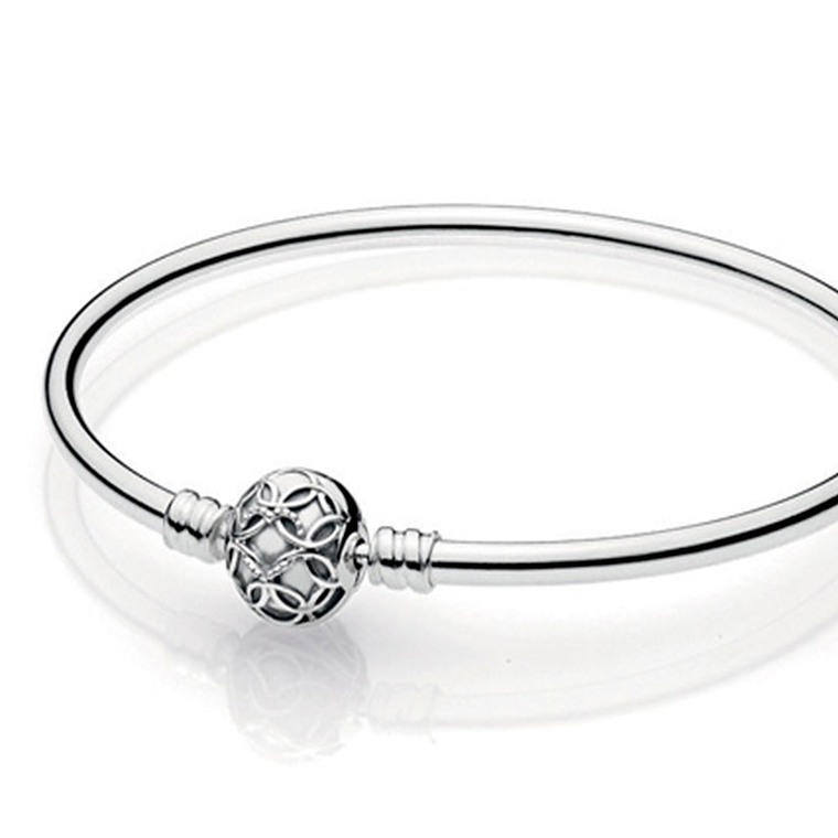 Pulsera Brazalete Pandora con Patron Corazón Entrelazado 597137 Plata 925 Talla 18cm 2