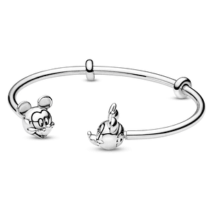 Pulsera Brazalete Pandora Diseño Abierto Minnie y Mickey Mouse 597494 Plata 925 Talla 18cm