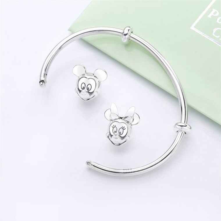 Pulsera Brazalete Pandora Diseño Abierto Minnie y Mickey Mouse 597494 Plata 925 Talla 18cm 4