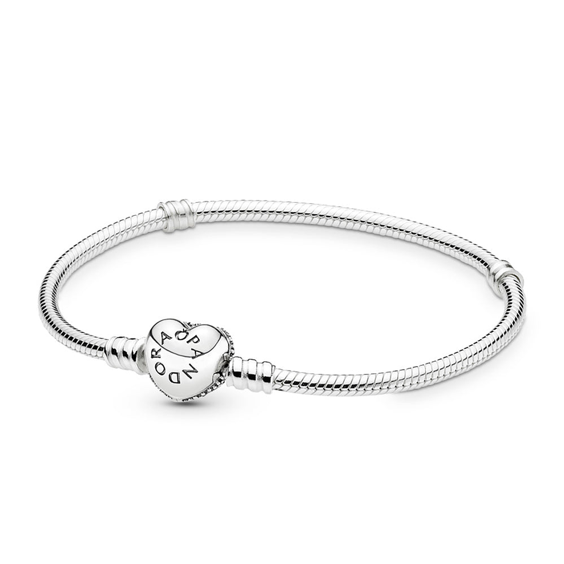 Pulsera Brazalete Pandora Cadena con Cierre de Corazon Brillante 590727CZ Plata 925 Talla 18cm 2