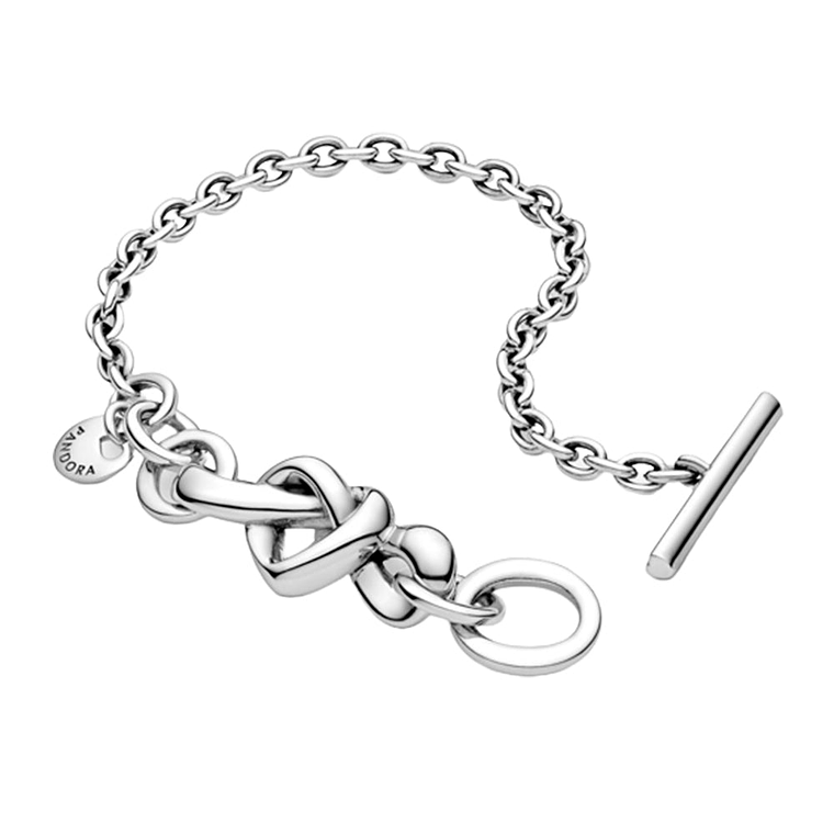 Pulsera Brazalete Pandora Cadena Nudo de Corazon 598100 Plata 925 Talla 18cm 2