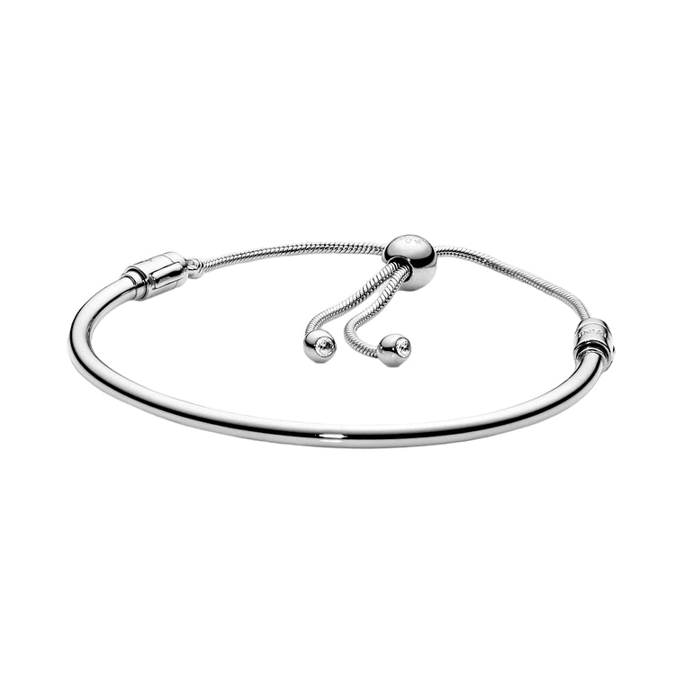 Pulsera Brazalete Pandora Liso Deslizante con Broche Removible 597953CZ Plata 925 Talla 18cm 2