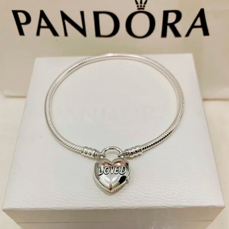 Pulsera Brazalete Pandora Cierre de Candado de Corazon 