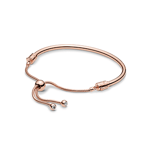 Pulsera Brazalete Pandora Liso Deslizante con Broche Removible Bañado en Oro Rosa 587953CZ Plata 925 Talla 18cm