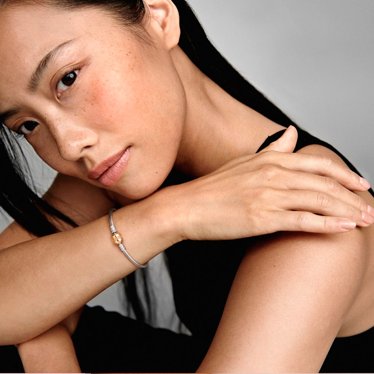 Pulsera Brazalete Pandora con Broche a Presion bañado en Oro 14k 590702HG Plata 925 Talla 18cm 5