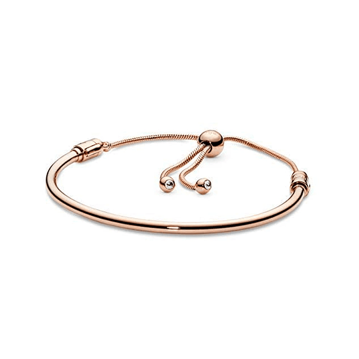 Pulsera Brazalete Pandora Liso Deslizante con Broche Removible Bañado en Oro Rosa 587953CZ Plata 925 Talla 18cm 2