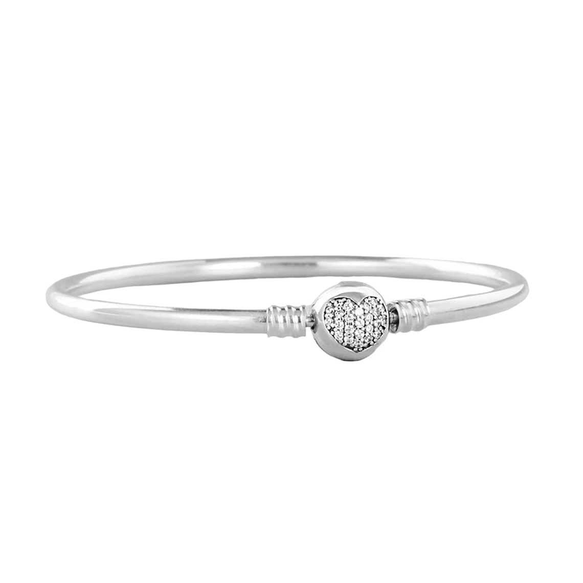 Pulsera Brazalete Pandora Liso con Cierre de Corazón Brillante 590743CZ Plata 925 Talla 18cm 3