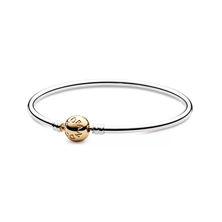 Pulsera Brazalete Pandora Liso con Cierre Bañado en Oro 14K 590718 Plata 925 Talla 18cm 1