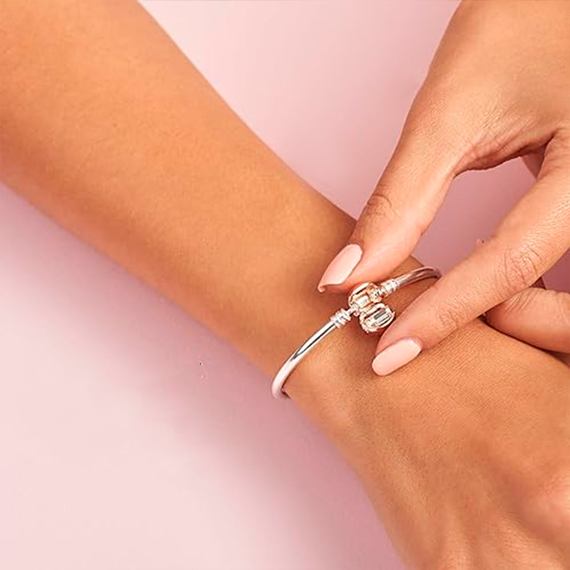 Pulsera Brazalete Pandora con Cierre Circular Color Rosa 580713 Plata 925 Talla 18cm 4