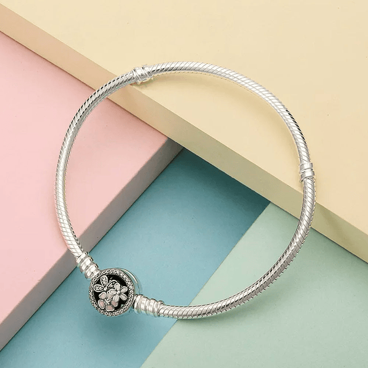 Pulsera Brazalete Pandora con Cierre a Presion Flor Poética 590744CZ Plata 925 Talla 18cm 3