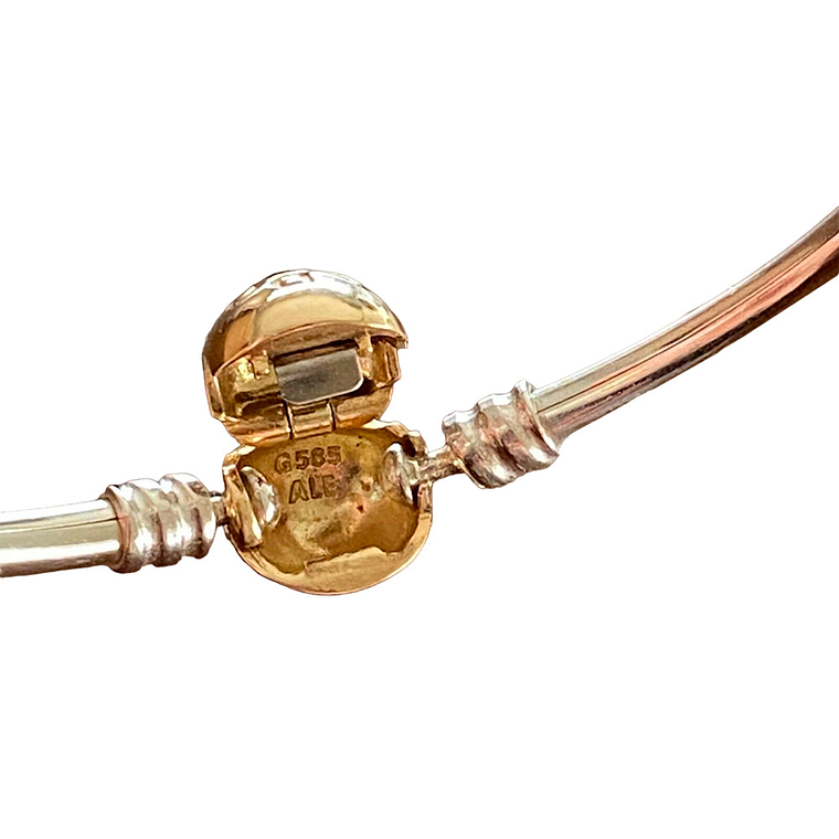 Pulsera Brazalete Pandora Liso con Cierre Bañado en Oro 14K 590718 Plata 925 Talla 18cm 3