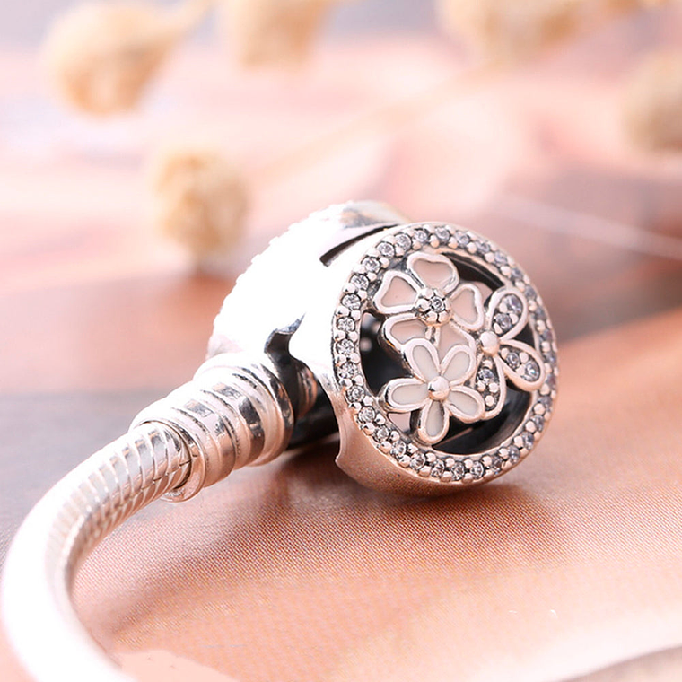 Pulsera Brazalete Pandora con Cierre a Presion Flor Poética 590744CZ Plata 925 Talla 18cm 5