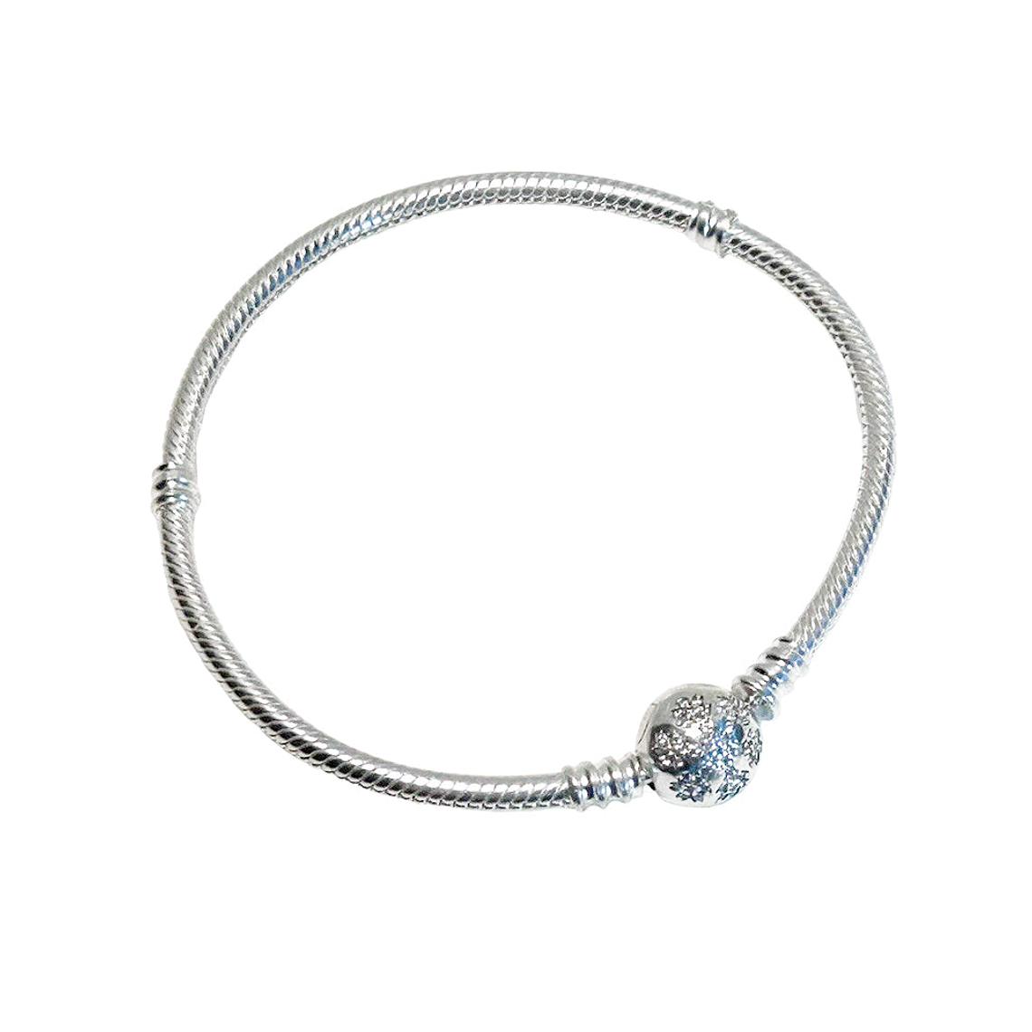 Pulsera Brazalete Pandora Cadena de Serpiente y Cierre de Copo de Nieve 590749CZ Plata 925 18cm 2