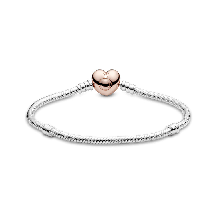 Pulsera Brazalete Pandora Cadena de Serpiente Corazon de Oro 580719 Plata 925 Talla 18cm 2