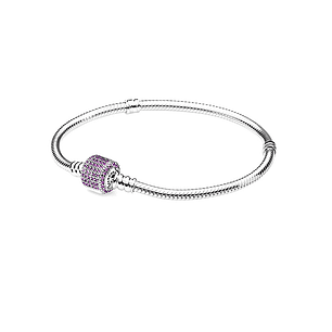 Pulsera Brazalete Pandora Cierre con Detalles en Circonitas Moradas 590723CFP Plata 925 Talla 18cm