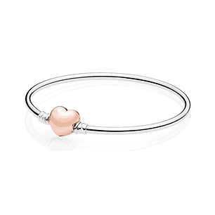 Pulsera Brazalete Pandora Cierre Corazón Rosa con Logo Pandora 586268 Plata 925 Talla 18cm