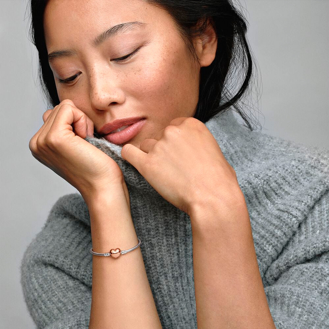 Pulsera Brazalete Pandora Cadena de Serpiente Corazon de Oro 580719 Plata 925 Talla 18cm 5