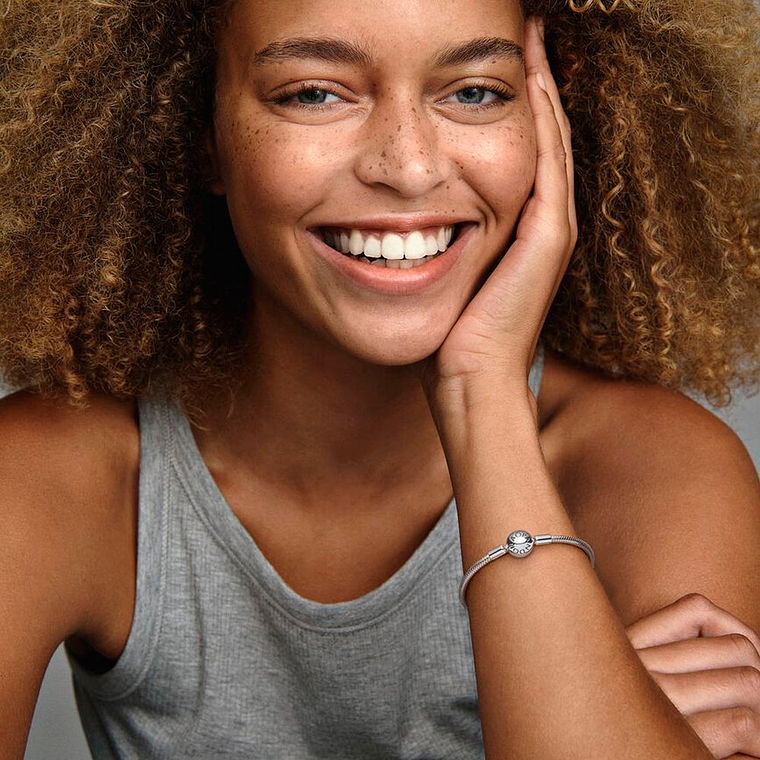 Pulsera Brazalete Pandora Cadena de Serpiente Cierre Rosa 590728 Plata 925 Talla 18cm 4