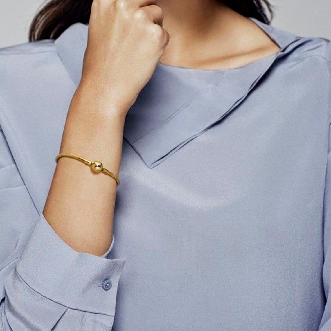 Pulsera Brazalete Pandora Cadena de Serpiente con Oro Liso 18k 567107 Plata 925 Talla 18cm 4