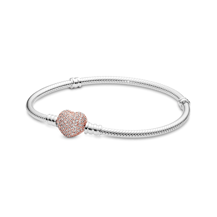 Pulsera Brazalete Pandora Cadena de Serpiente con Cierre de Corazón Pavé 586292CZ Plata 925 Talla 18cm 3